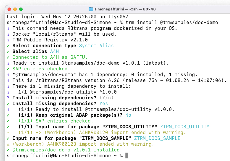 Install of dependency and package