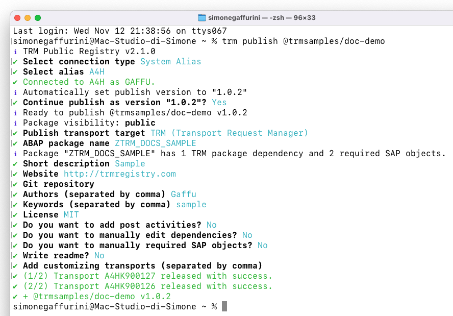 Publish with SAP entries