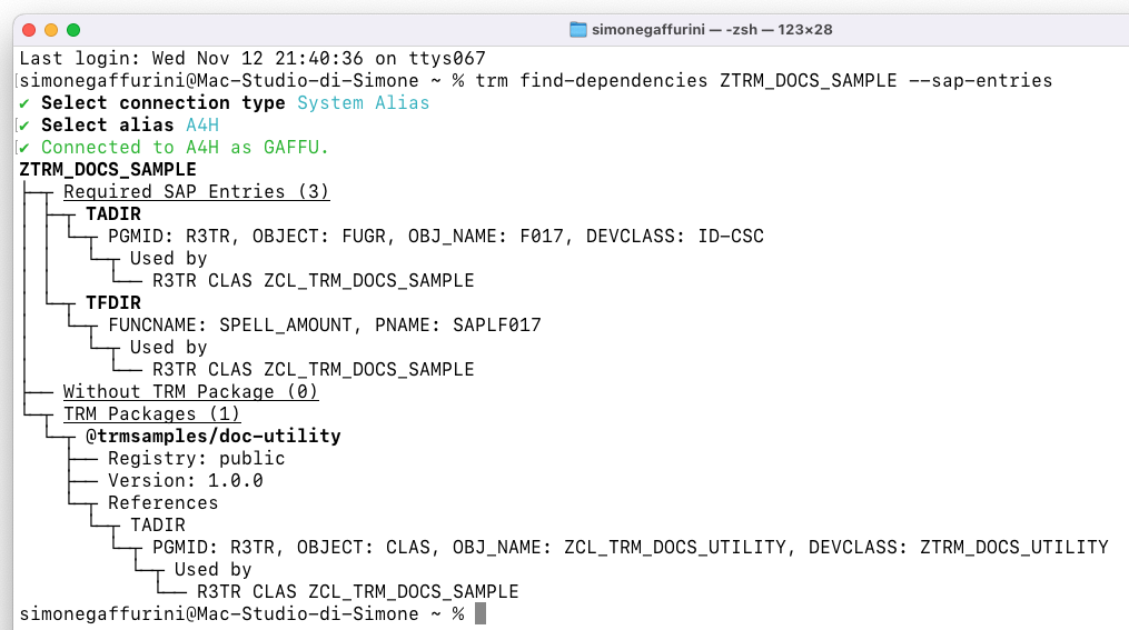 Find dependencies command