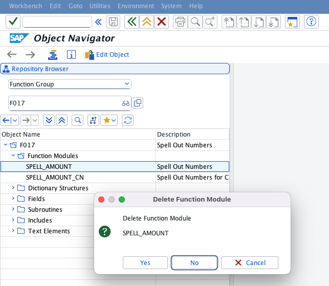 Deleting the required function module