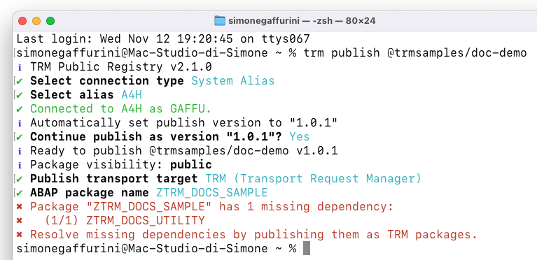 Failed publish